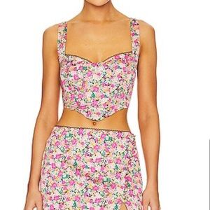 For Love And Lemons Floral Multicolor Crop Top & Skirt Set
